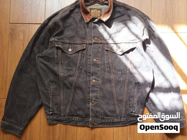 جاكيت لون رصاصي ياخه ماركه FISSIO جلد طبيعي لون جوزري 100% قياس XL اوفر سايز ويلبس حتى قياس XXL