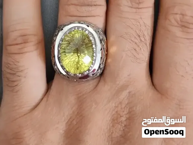 خاتم فضة عيار 925 بحجر ليمون كوارتز طبيعي صياغه ايوبي H الفاخره بالشهادة