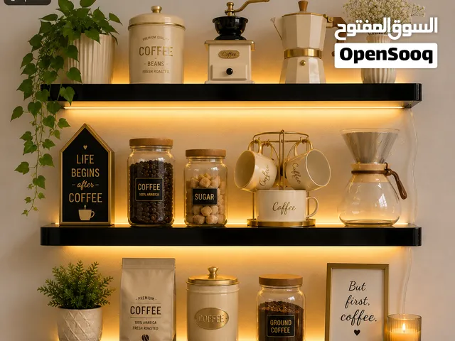 كوفي كورنر مضيء  بشكل فخم وراقي  3قطع خشب مضيئه  ليد بروفايل ورم عالي الجوده