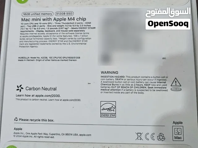 Mac mini M4 جديد 16GB RAM 512GB SSD بكرتونته