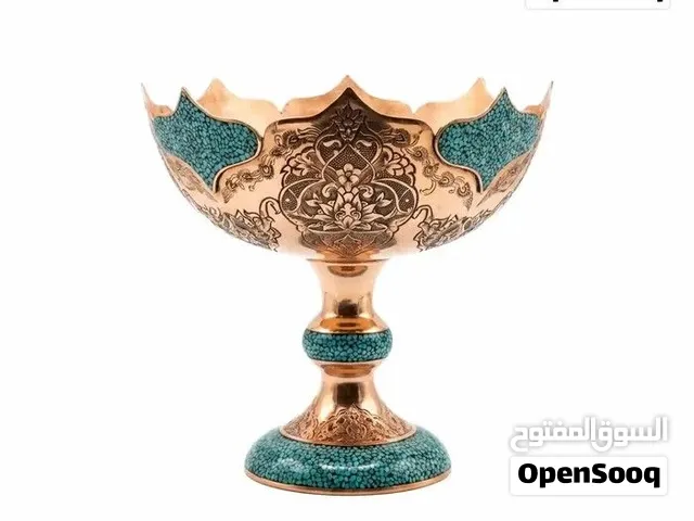 طبق فواكه نحاسي فاخر مزين بالفيروز – صناعة يدوية إيرانية VIP – 25 سم