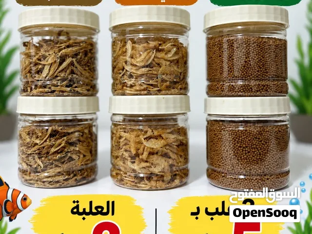 أكل أسماك زينة (سمك وجمبري مجفف وحبيبات)