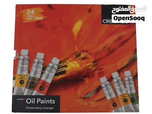 مجموعة الألوان الزيتية من ماركة Crelando، وهي تحتوي على 24 أنبوباً بسعة 18 مل لكل أنبوب.