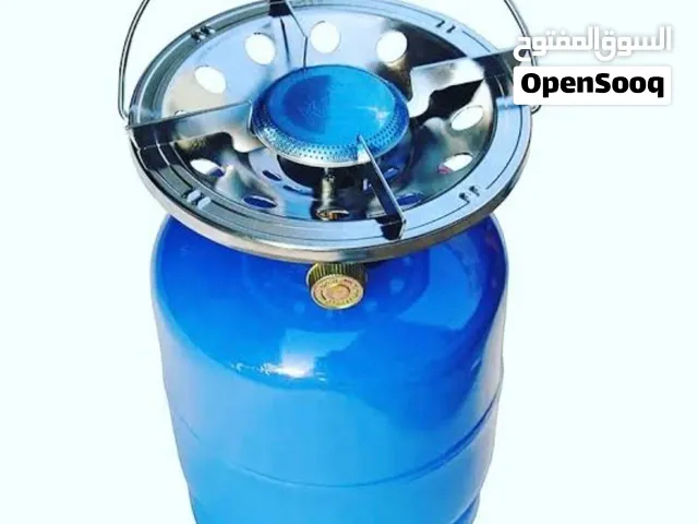 portable camping refillable blue LPG gas cylinder with a removable single-burner