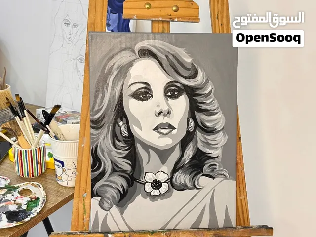 لوحة للفنانة فيروز مرسومة يدوياً على كانفاس بأسلوب البوب آرت