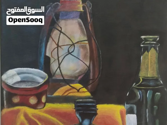 Still Life with Vintage Lantern and Bottle طبيعة صامتة مع فانوس قديم وزجاجة