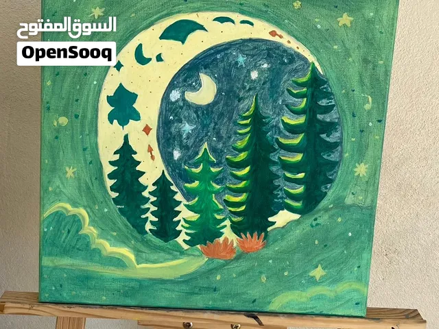 لوحة فنية بالألوان الزيتية للبيع مرسومة على قماش كأنفس منظر طبيعي هادئ ومريح للنظر بتصميم لطيف
