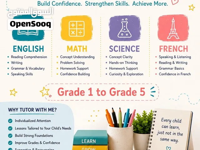 Tutor for Grades 1–5  English, Math, Science & French