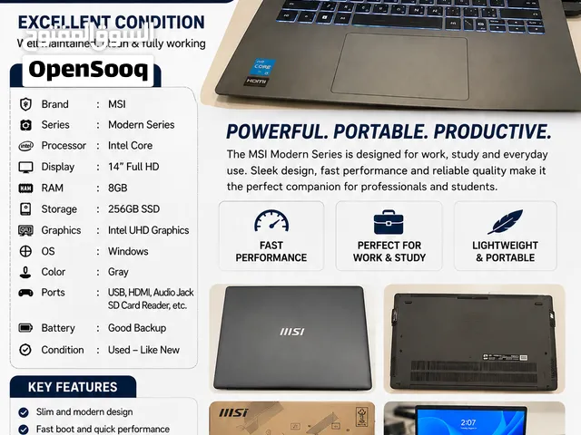 MSI Modern Series Laptop 8GB RAM 256GB SSD