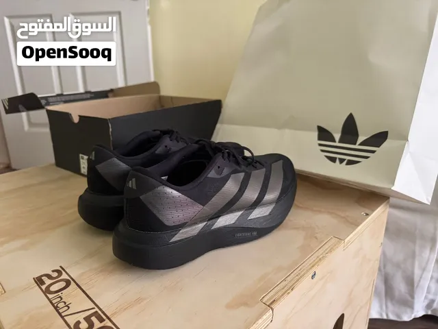 حذاء adidas adizero Evo SL M رياضي رجالي أسود كامل والخطوط الجانبية بلون السموك سيلڤر مقاس 40.5