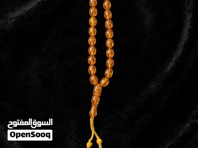 عرض فخم لأصحاب الذوق الرفيع  مسبحة انتيك كهرمان مضغوط شفاف مشعر لون ليموني نخب أول
