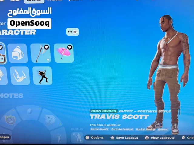 حساب فورت نايت فيه ترافيس سكوت و سكنات حصريه و اكس كريتوس و حساب حفل ملكي للبيع او للبدل عطني سعرك