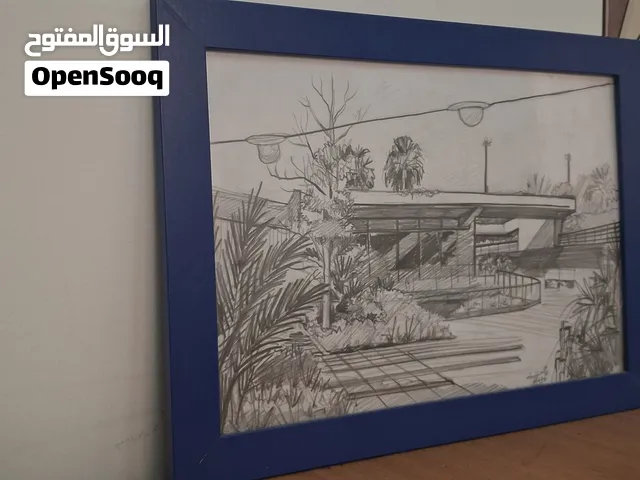 للبيع لوحة سكتش يدوي رائعة لأحد المتنزهات العامة، مرسومة بدقة وتفاصيل مميزة باستخدام القلم الرصاص