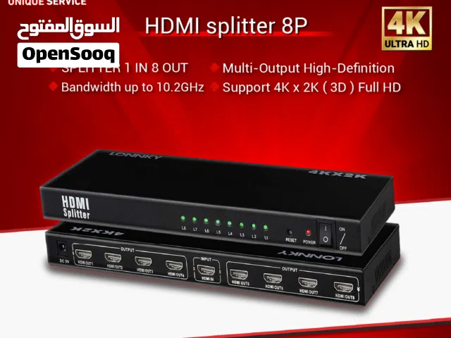 موزع لشاشات عرض متعددة HDMI Splitter 1 IN 8 OUT 8 Ports 4K UHD