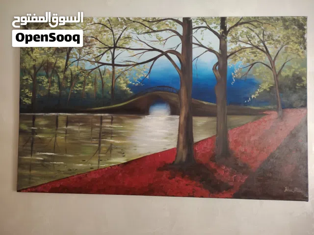 لوحه رسم يدوي بالوان زيتيه منظر طبيعي