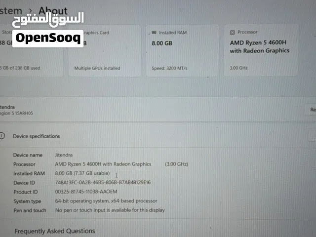 Lenovo Legion 5 15ARH05 8 gb ram 256 gb ssd very good condition as new as new used very times