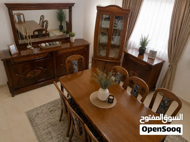 غرفة سفرة خشب زان ولاتية طاولة سفرة مع ع مقاعد، درسوار، بوفيه وملحق .