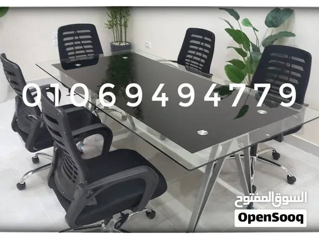 ترابيزه إجتماعات زجاج سيكوريت شاسيه معدن اليكتروستاتيك متاح جميع المقاسات