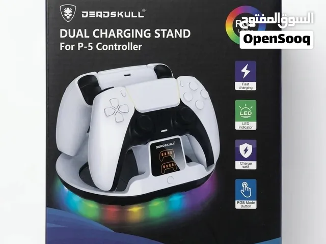 قاعدة شحن مزدوجة Deadskull لذراع تحكم PS5  شحن سريع، قاعدة بإضاءة RGB ومؤشرات LED ذكية للشحن