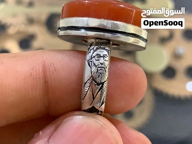 خاتم عقيق يماني مشمشي صياغة يدويه ثقيله