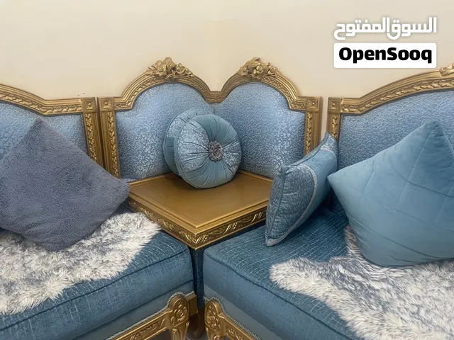 Blue and Gold Arabic Majlis Seating Set - Corner Sofa Section (Excellent Condition)