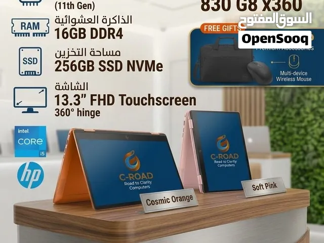 لابتوب أتش بي HP EliteBook 830 G8 x360 بتصميم (2 في 1) قابل للطي بزاوية 360 درجة يتوفر لدينا التوصيل