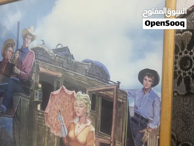 لوحة ديكور كلاسيكية (فنتج) كاوبوي مع إطار خشبي وزجاج