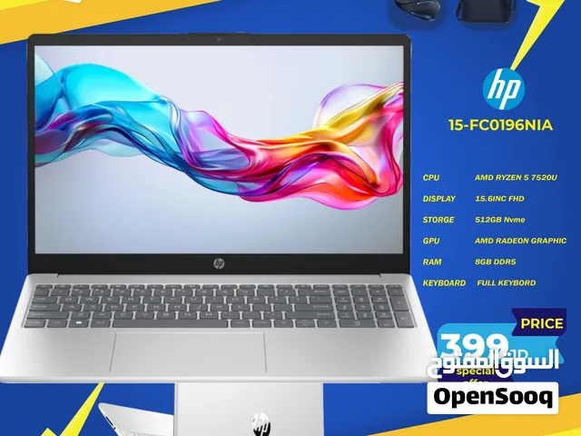 لابتوب اتش بي رايزن 5  Laptop HP Ryzen 5 8GB 512GB SSD بافصل الاسعار