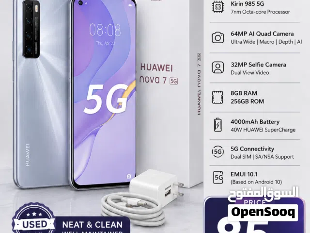 Huawei Nova 7 5G 256GB Space Silver – Neat & Clean With Box & Charger Cable
