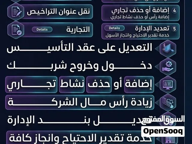 تاسيس الشركات واصدار التراخيص حسب الانشطة المتاحة-خدمات القوى العامله - خدمات المرور