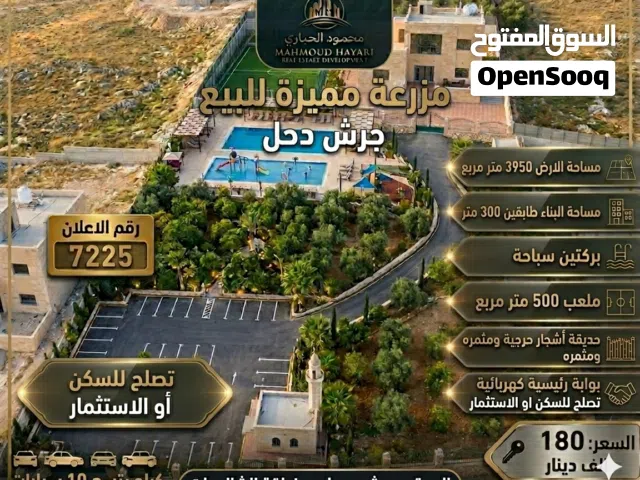 رقم الاعلان (7225) فرصة استثنائية: مزرعة الأحلام في دحل - طريق جرش جديدة عمر البناء 4 سنوات