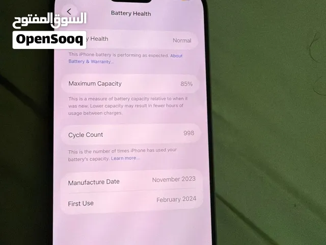 Iphone 15pro max 256 gb 85% battery health