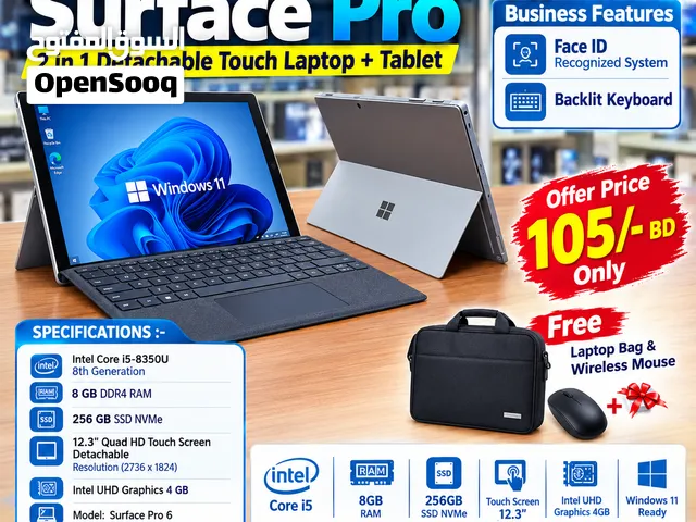 Microsoft Surface Pro Intel Core i5 8th Generation 2 in 1 Detachable Touch Laptop + Tablet 8GB RAM