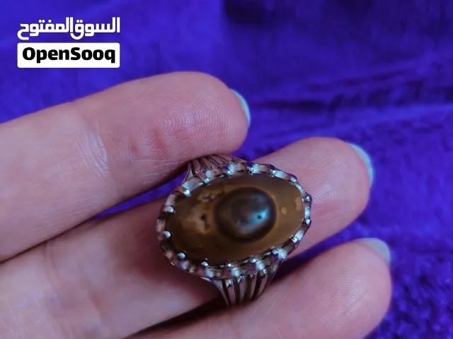 خاتم فضه صياغه يدويه بحجر عقيق سليماني طبيعي