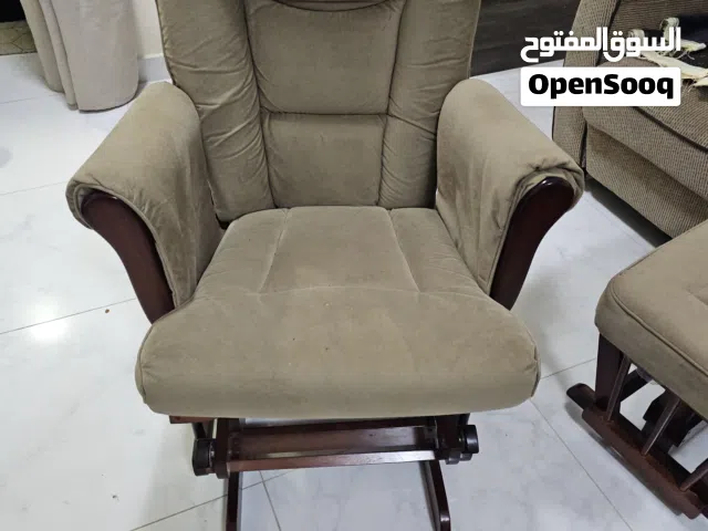Upholstery Glider Rocker with Matching Ottoman Beige and Cherry كرسي هزاز
