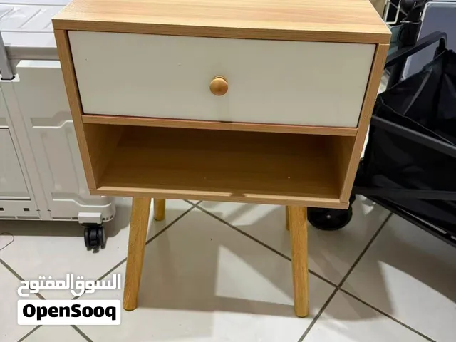 wood and white colord bed side table available for sell, brand new and in good condition, fully work