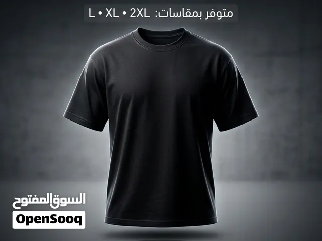 تيشيرت بيزك كاجوال أسود ساده مريح (Large)