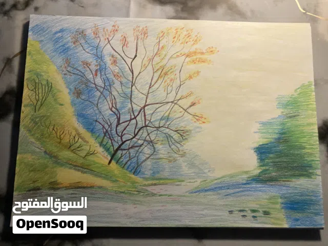 لوحة فنية مرسومة يدوياً بألوان خشبية مميزة