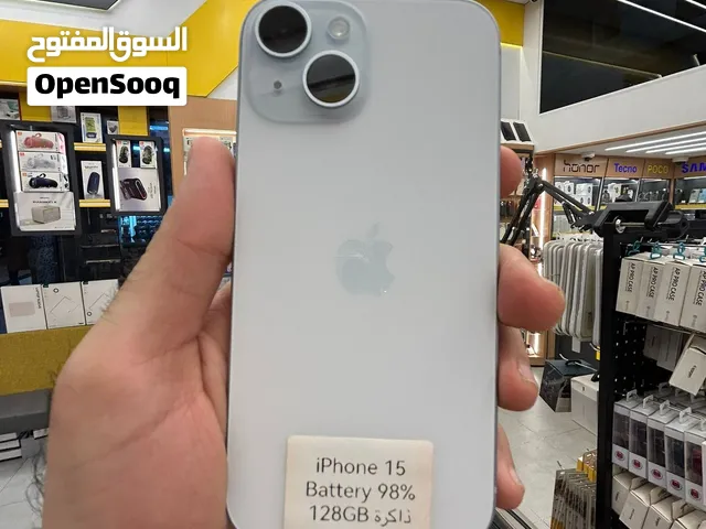 ايفون 15 عادي الذاكرة  128GBنظيف كلش عددٍ دورات الشحن 129 مره فقط البطارية 98%