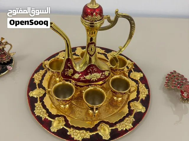 2 Ornate Arabic Dallah Coffee Sets with Trays & Cups