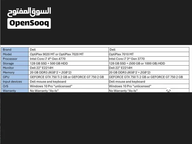 أجهزة Dell OptiPlex i7 مع شاشة – 20GB RAM + SSD/HDD