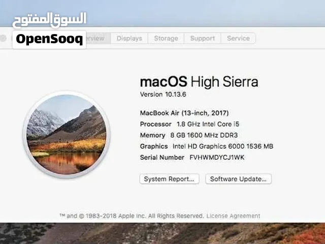 ماك بوك اير 2017 استعمال خفيف جدا مشحون 28 مره اصلى لم يفتح او يبدل اي شيء