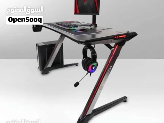 طاولة ألعاب كبيرة  طاولة كمبيوتر على شكل حرف Z للكمبيوتر المنزلي سطح ألعاب واسع