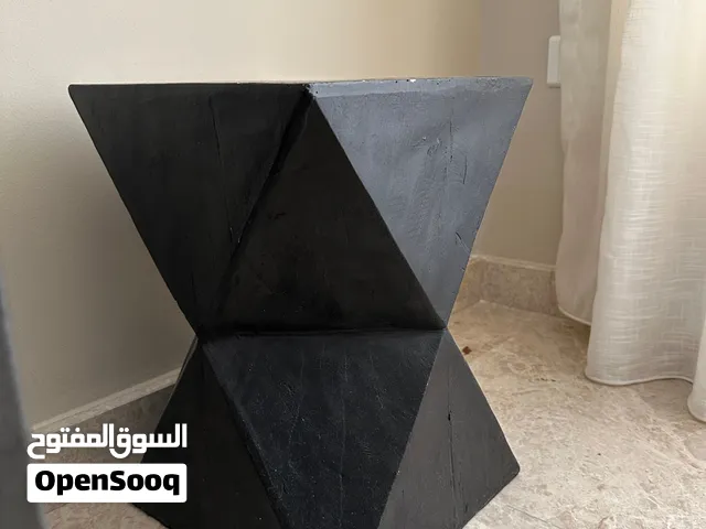 Hourglass/geometric side table, black burned wood effect