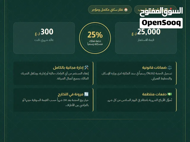 استثمارية عقاري مضمون ومريح