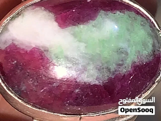 خاتم فضه مزين حجر ياقوت الزوزيت الطبيعي