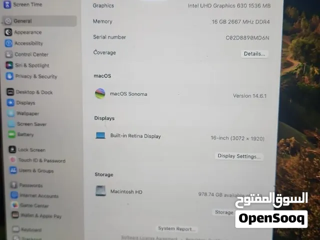 Macabook Pro Core I9,16GBRAM,1TB SSD