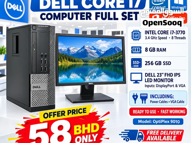 DELL Core i7 Computer Full Set DELL 23 Full HD IPS LED Monitor 8GB RAM New 256GB SSD