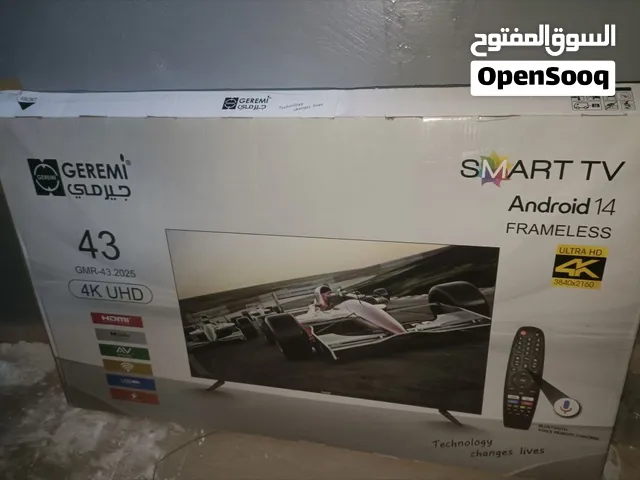 للبيع،شاشة جيرمي 43 بوصة 4K ذكية (أندرويد 14) بدون حواف وريموت صوتي، وبسعر مغري جداً