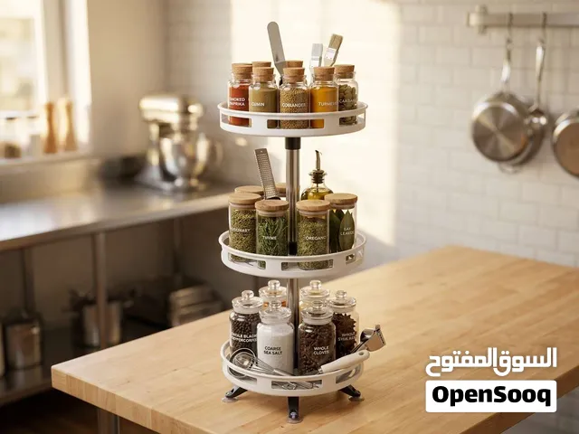 منظم وستاند مطبخ دائر 360 درجة بـ 3 طبقات دائرية واسعة